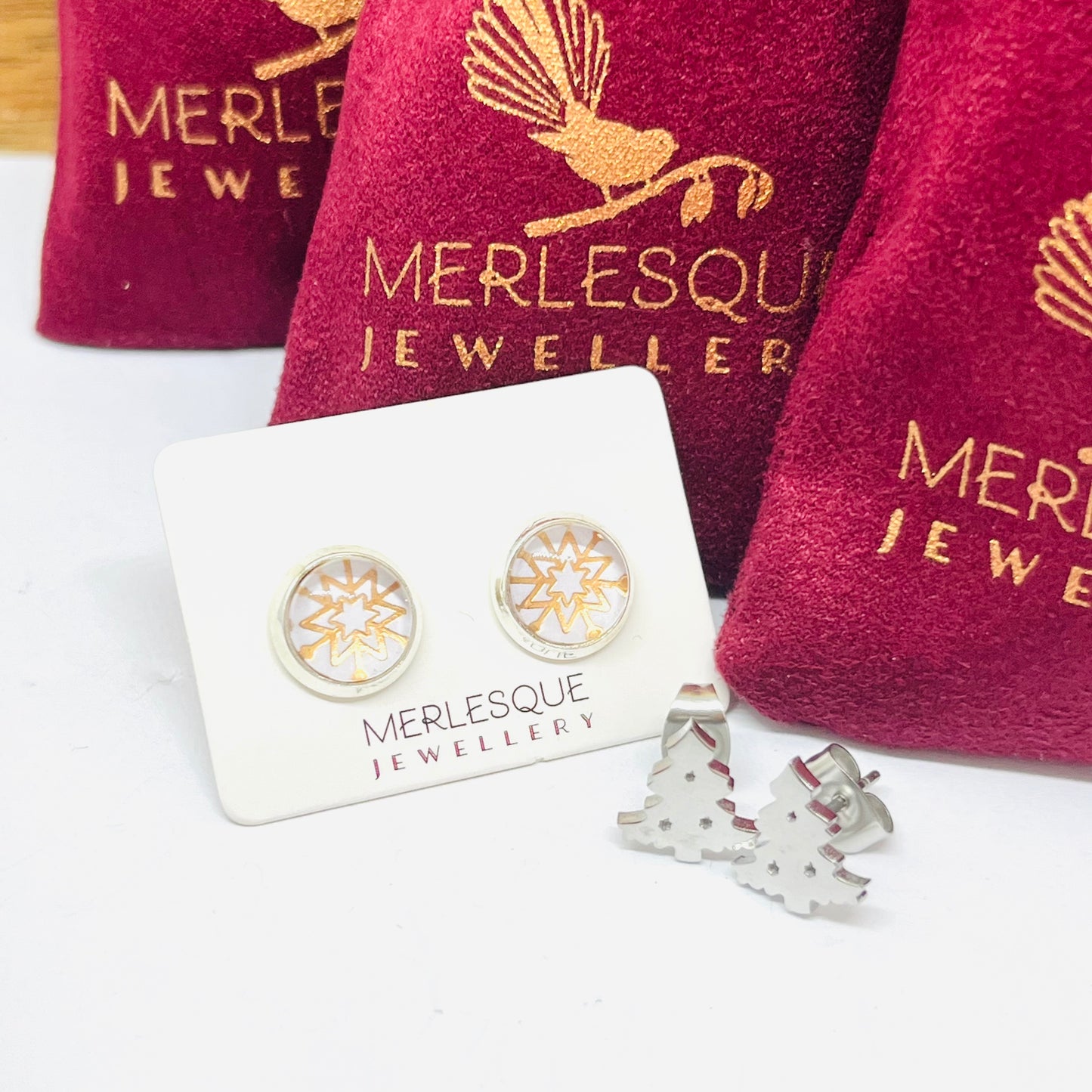 SILVER CHRISTMAS TREE STUDS
