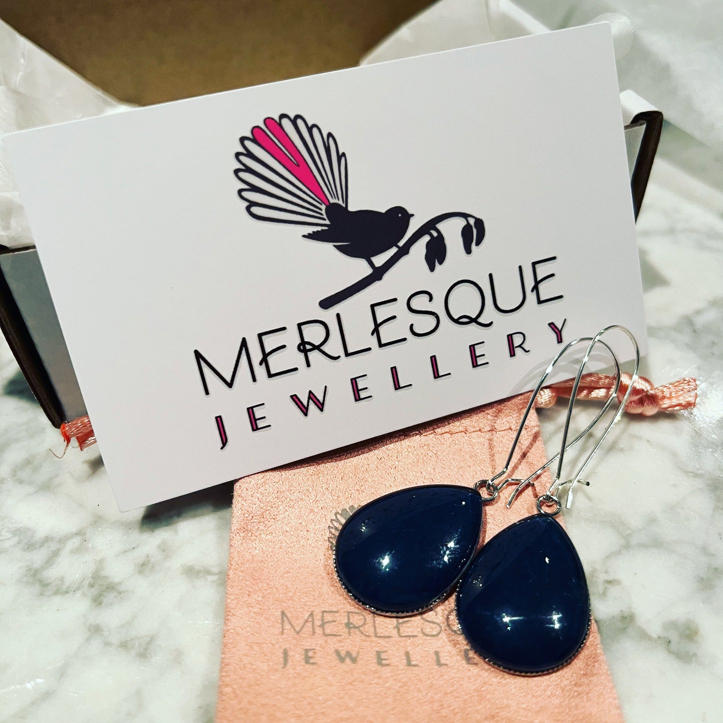 NAVY TEARDOP EARRINGS
