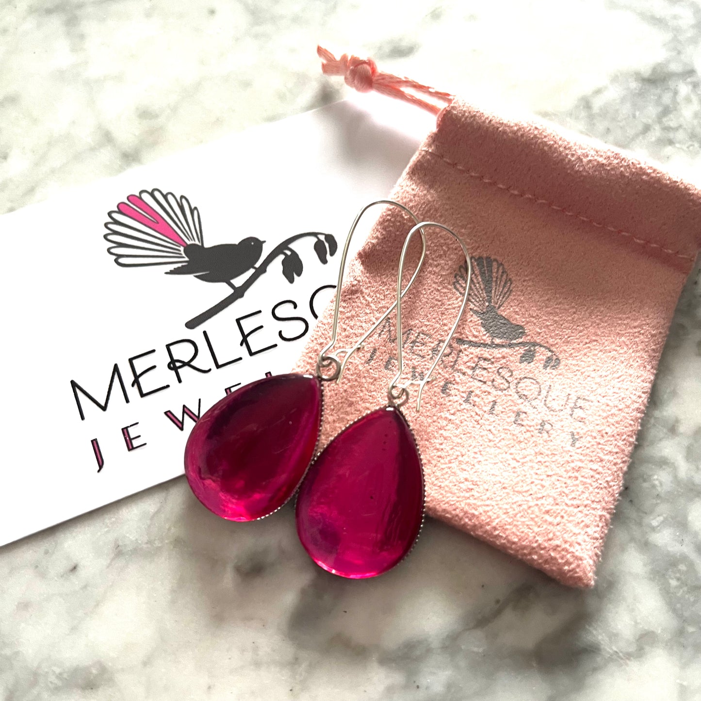 HOT PINK TEARDROP EARRINGS