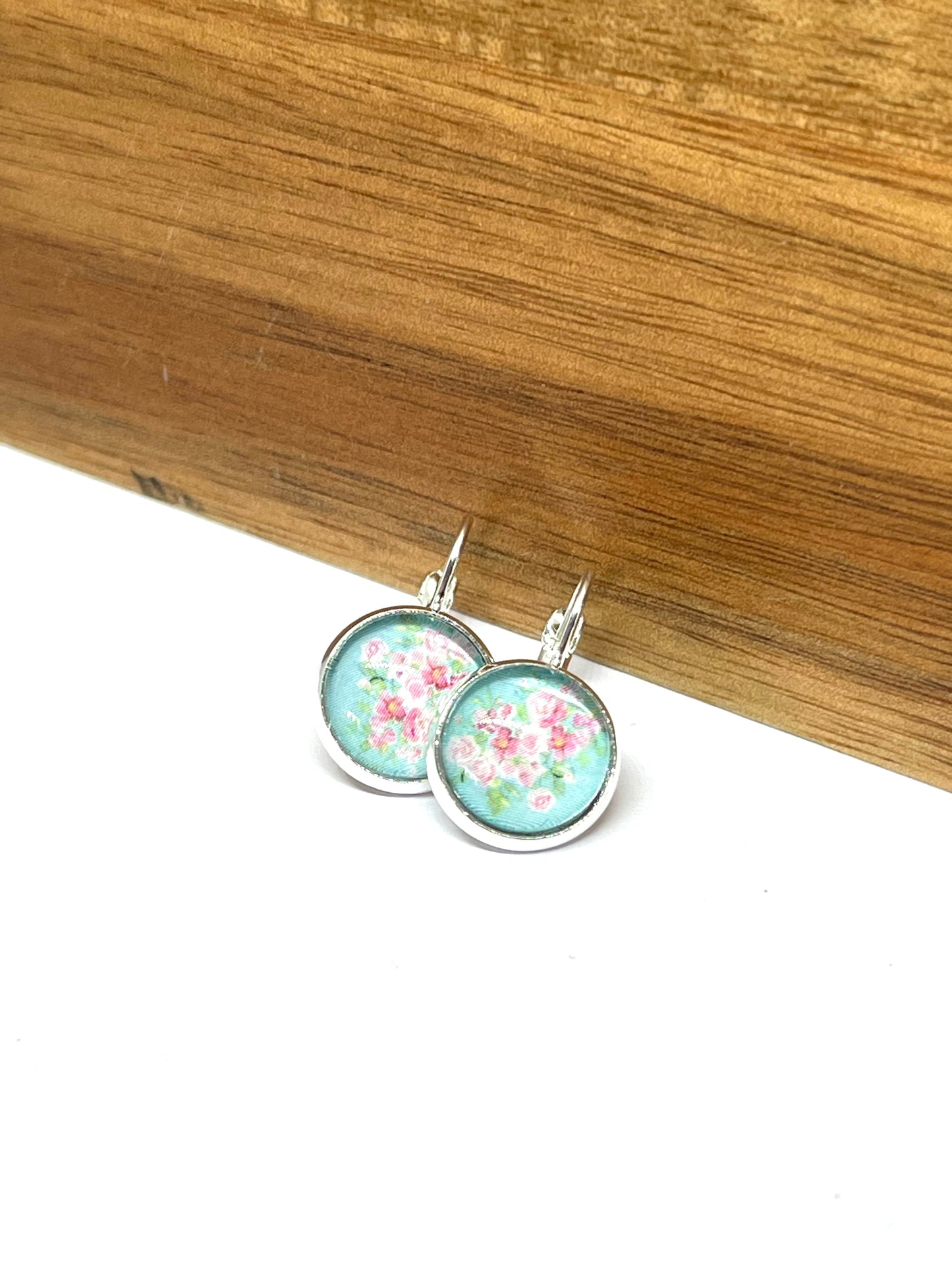 Mint blossom glass dome earrings