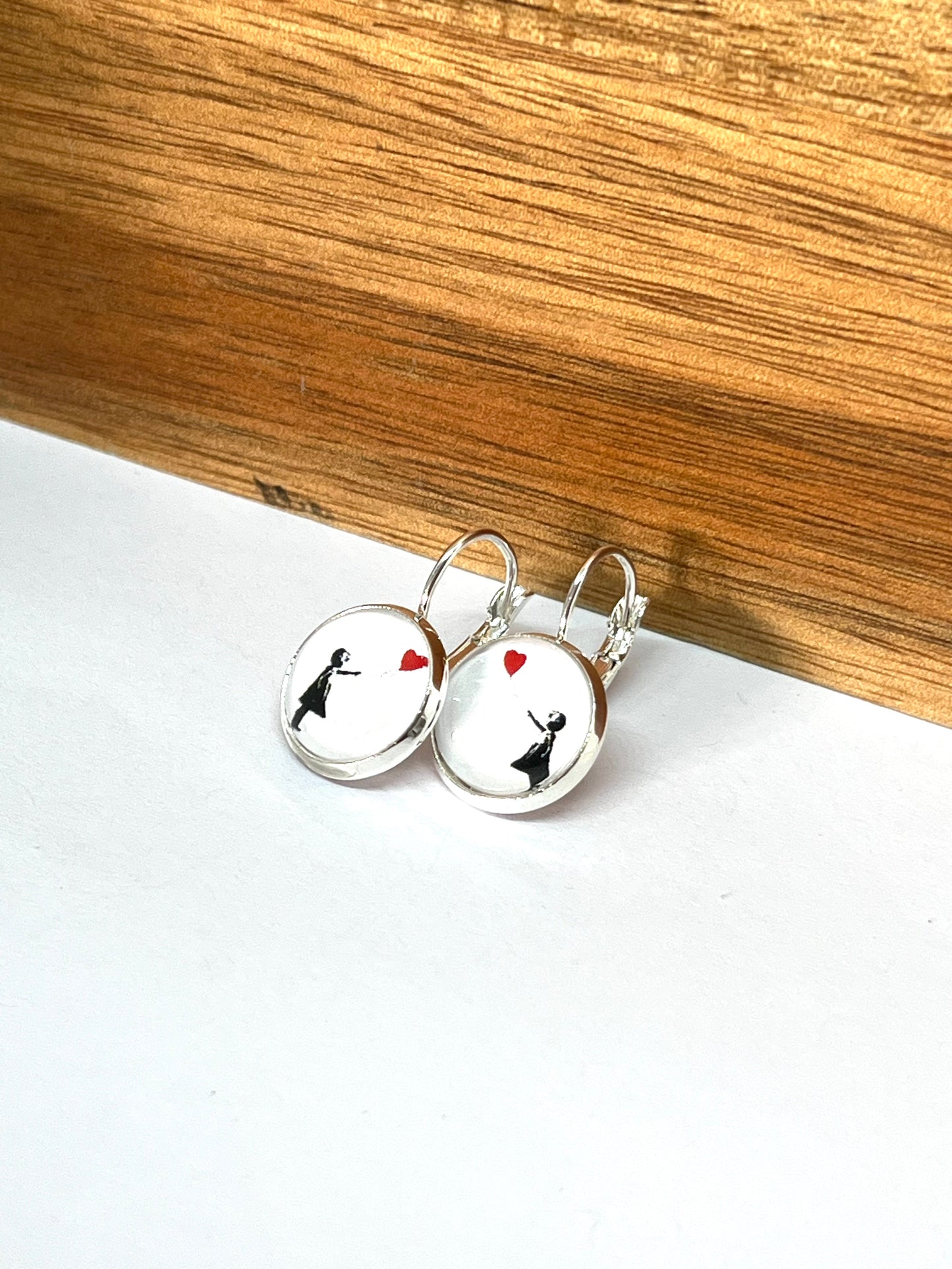 Banksy red balloon girl glass dome earrings
