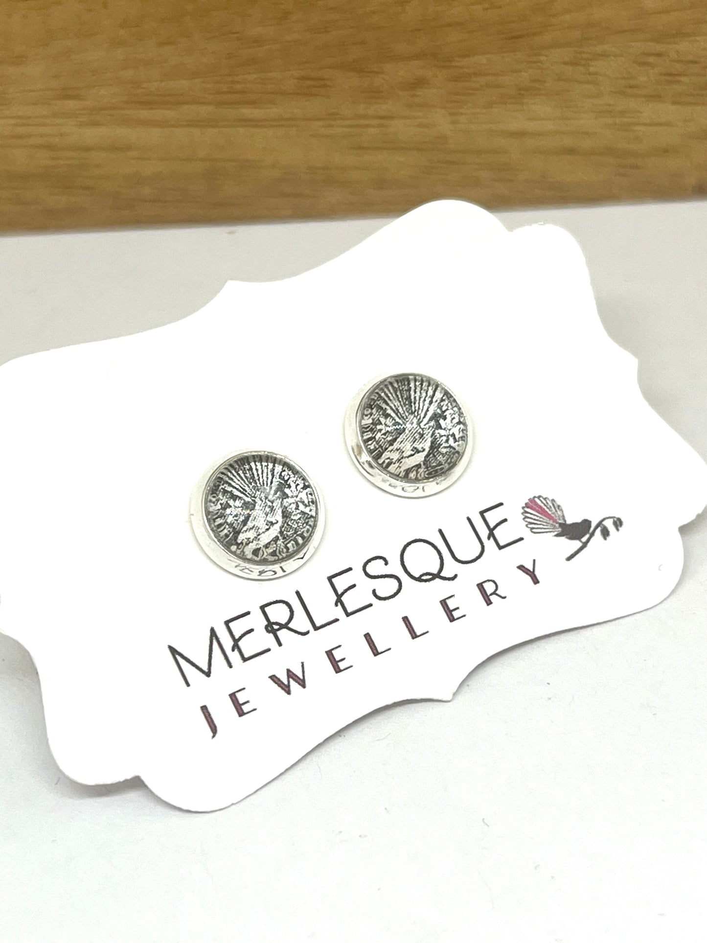 black and white Fantail glass dome stud earrings