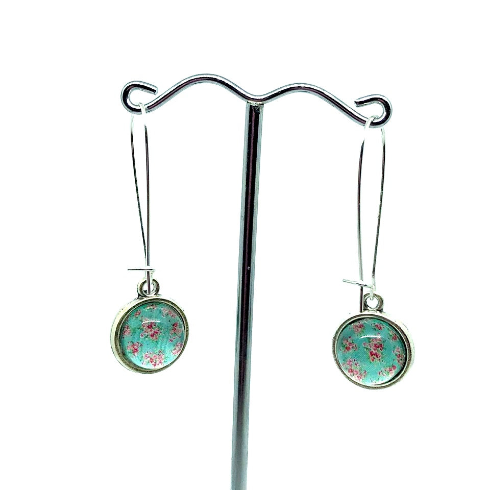 Double sided pink and blue glass dome earrings