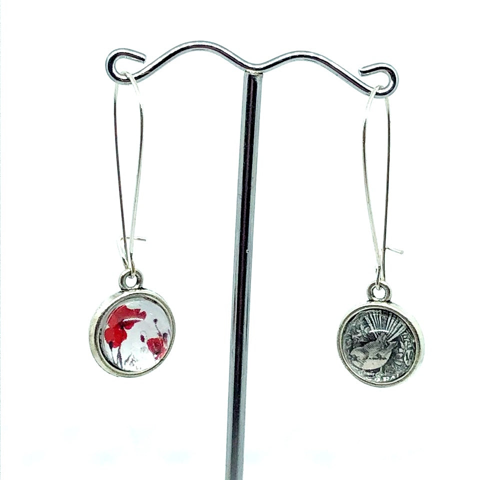 Fantail & poppy glass dome earrings