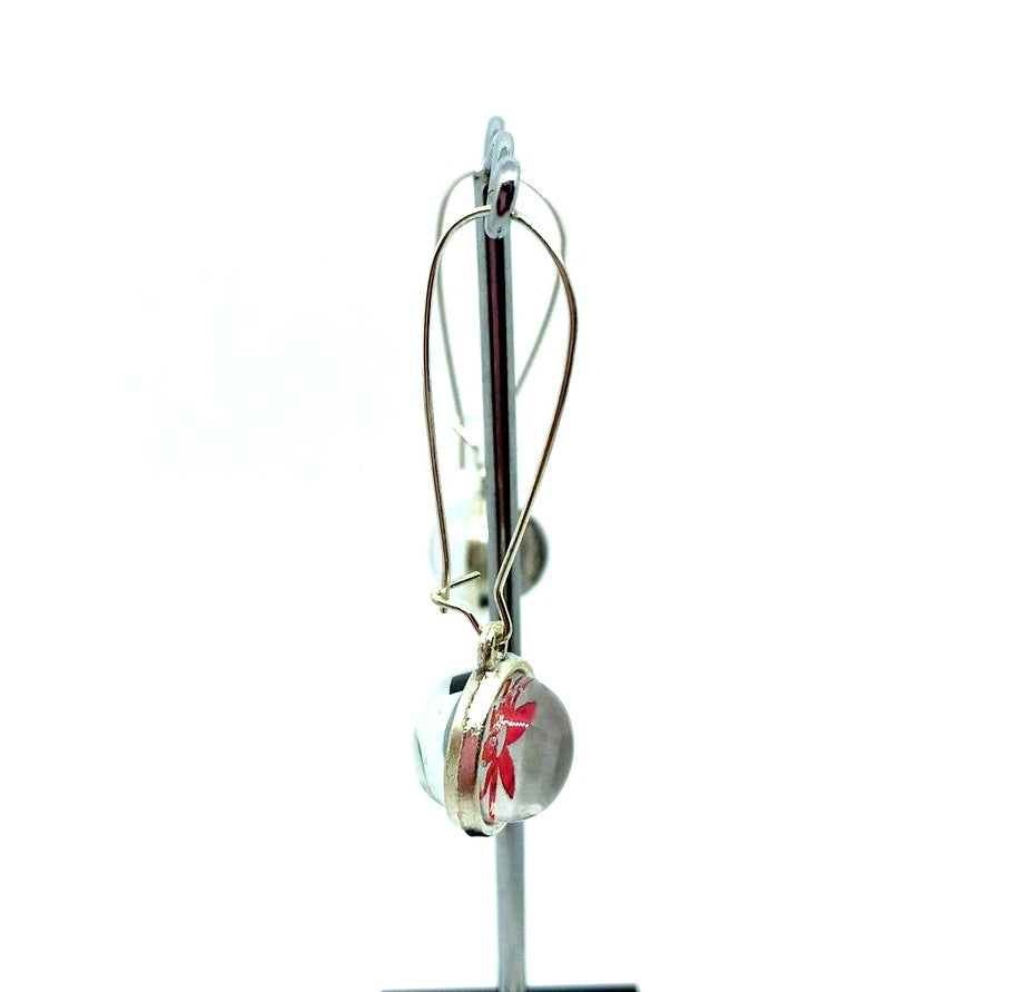 DOUBLE SIDED PINK DAISY AND MINT GREEN GLASS DOME EARRINGS