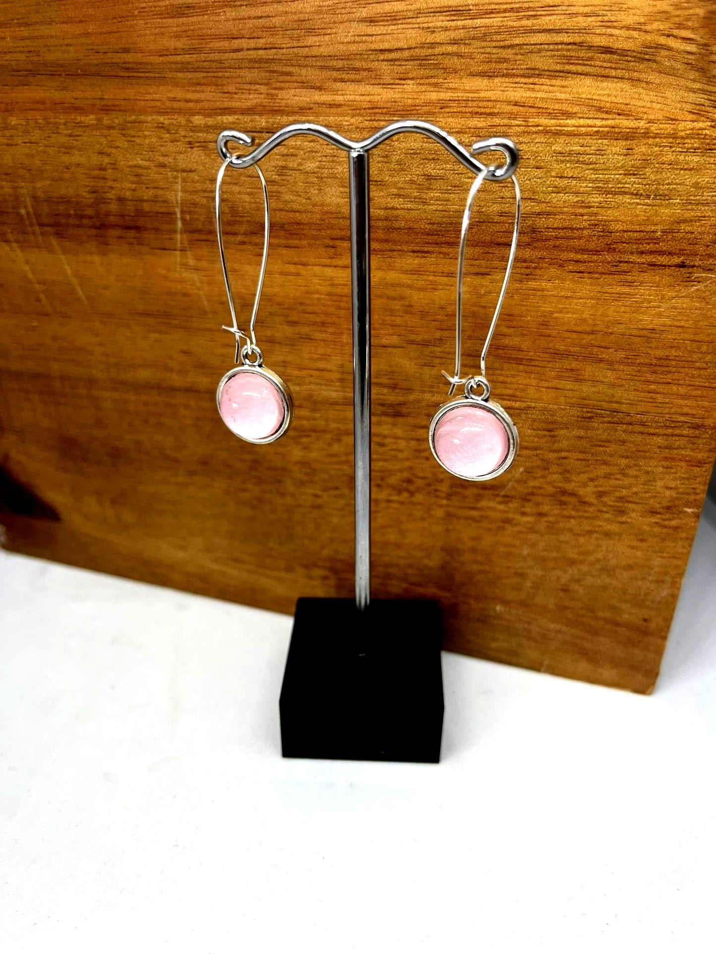 Double sided glass dome earrings with pastel pink