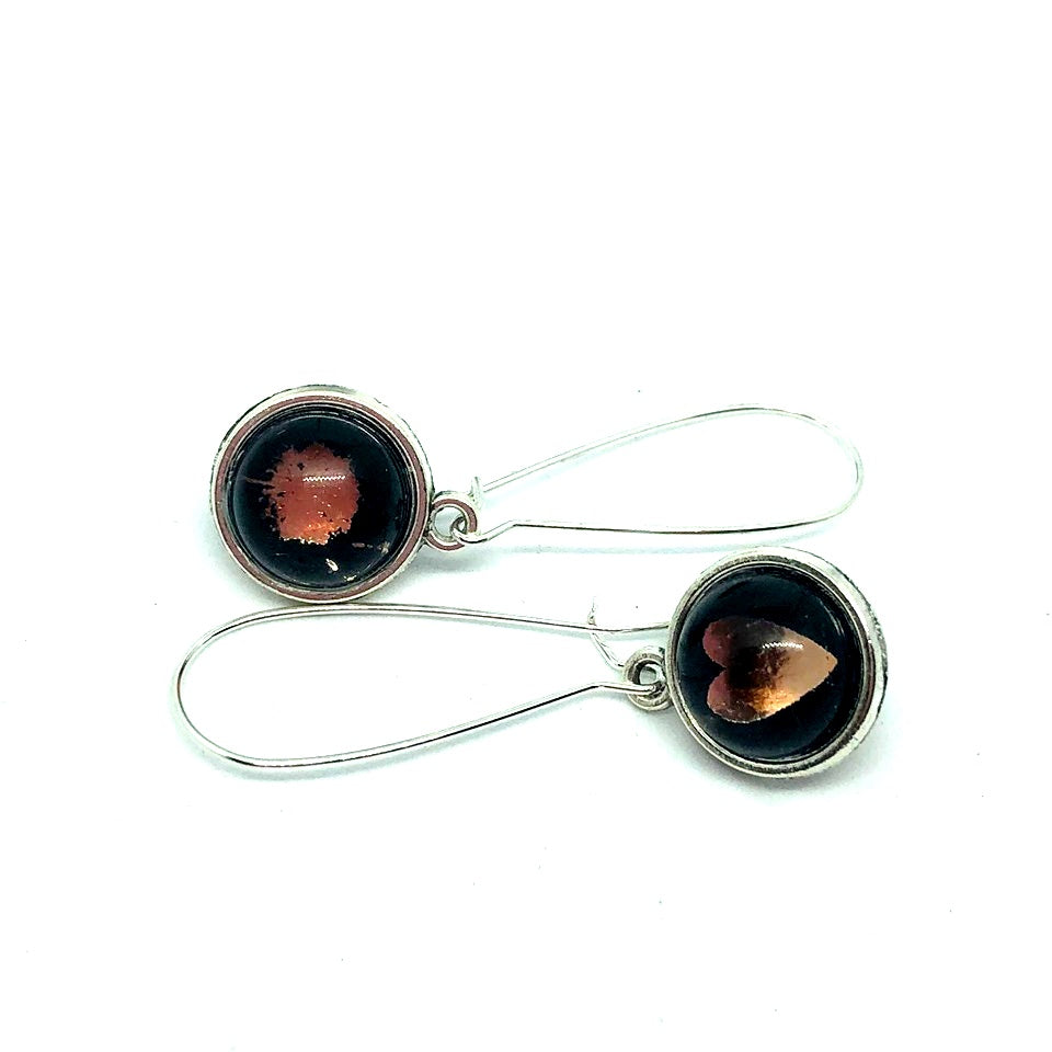 DOUBLE SIDE ROSE GOLD DANDELION + HEART GLASS DOME EARRINGS