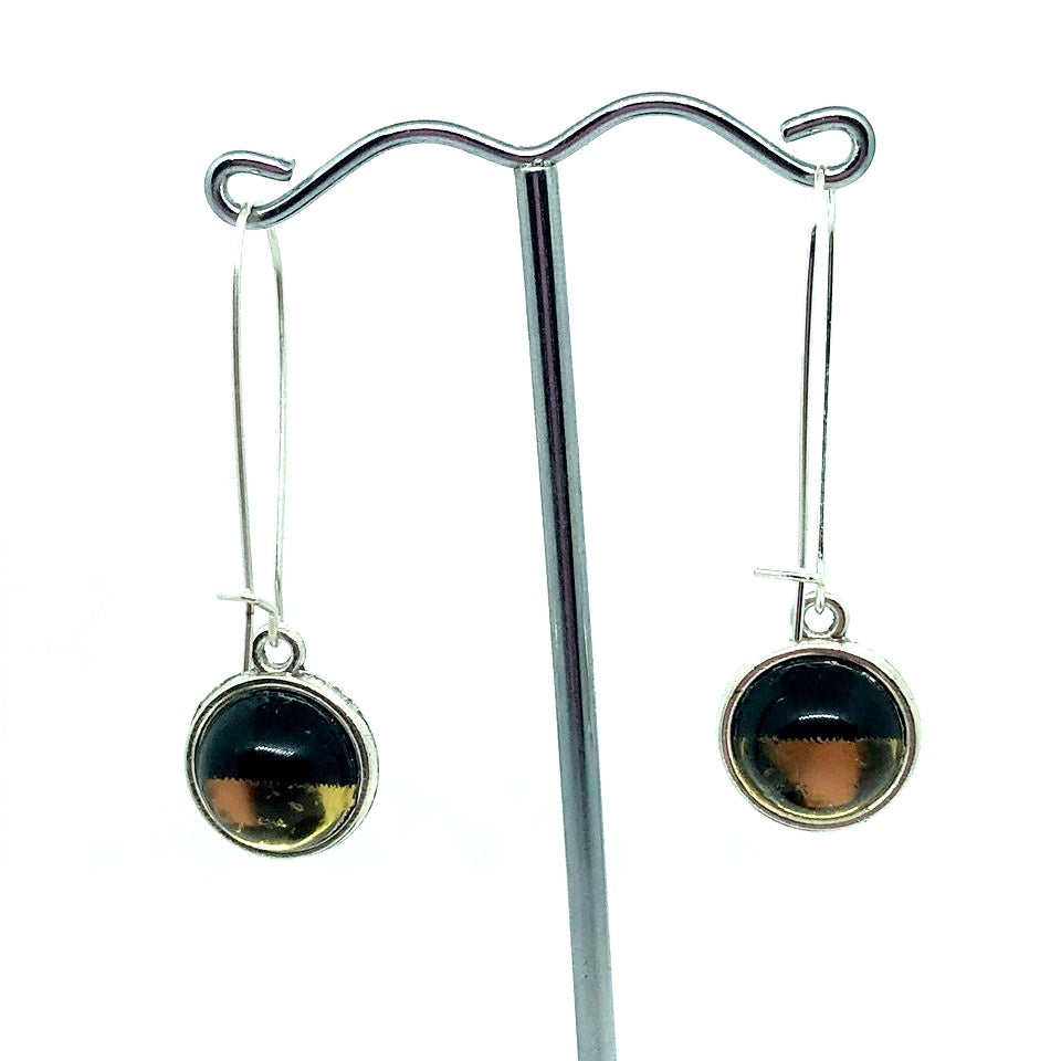 DOUBLE SIDED GOLD CROSS + GOLD DIPPED GLASS DOME EARRINGS