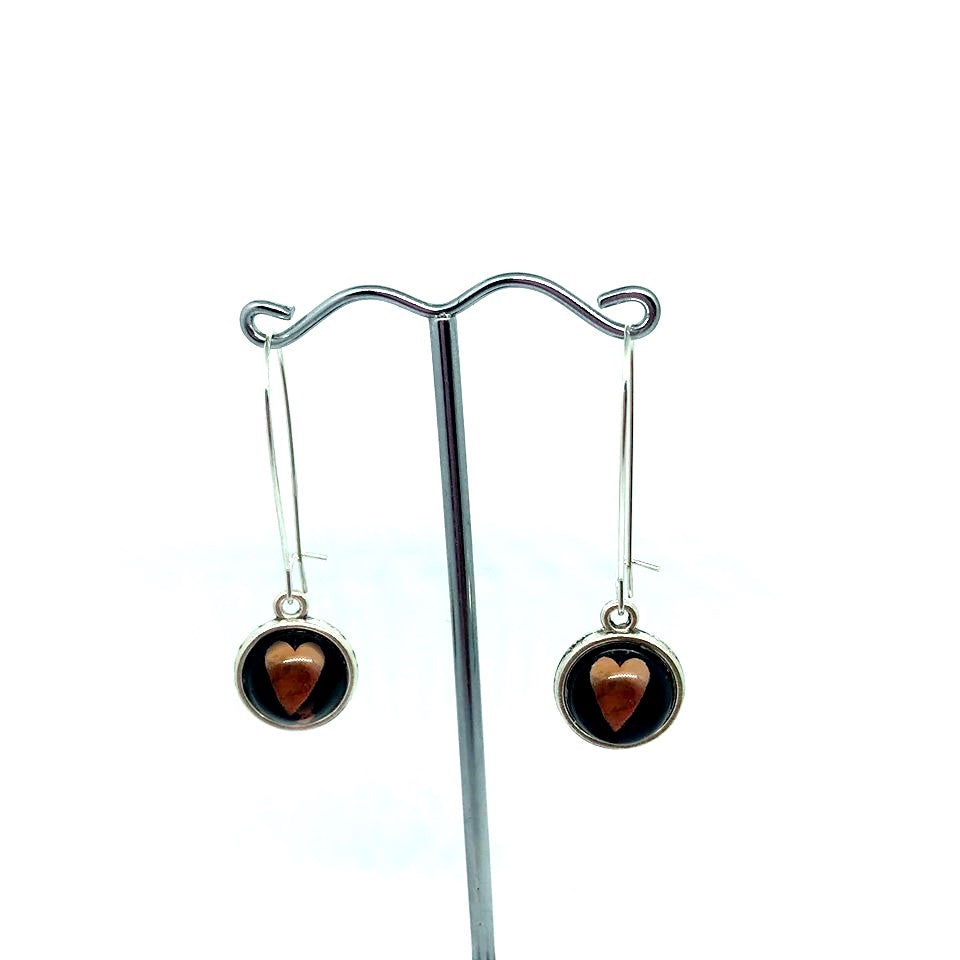 DOUBLE SIDE ROSE GOLD DANDELION + HEART GLASS DOME EARRINGS