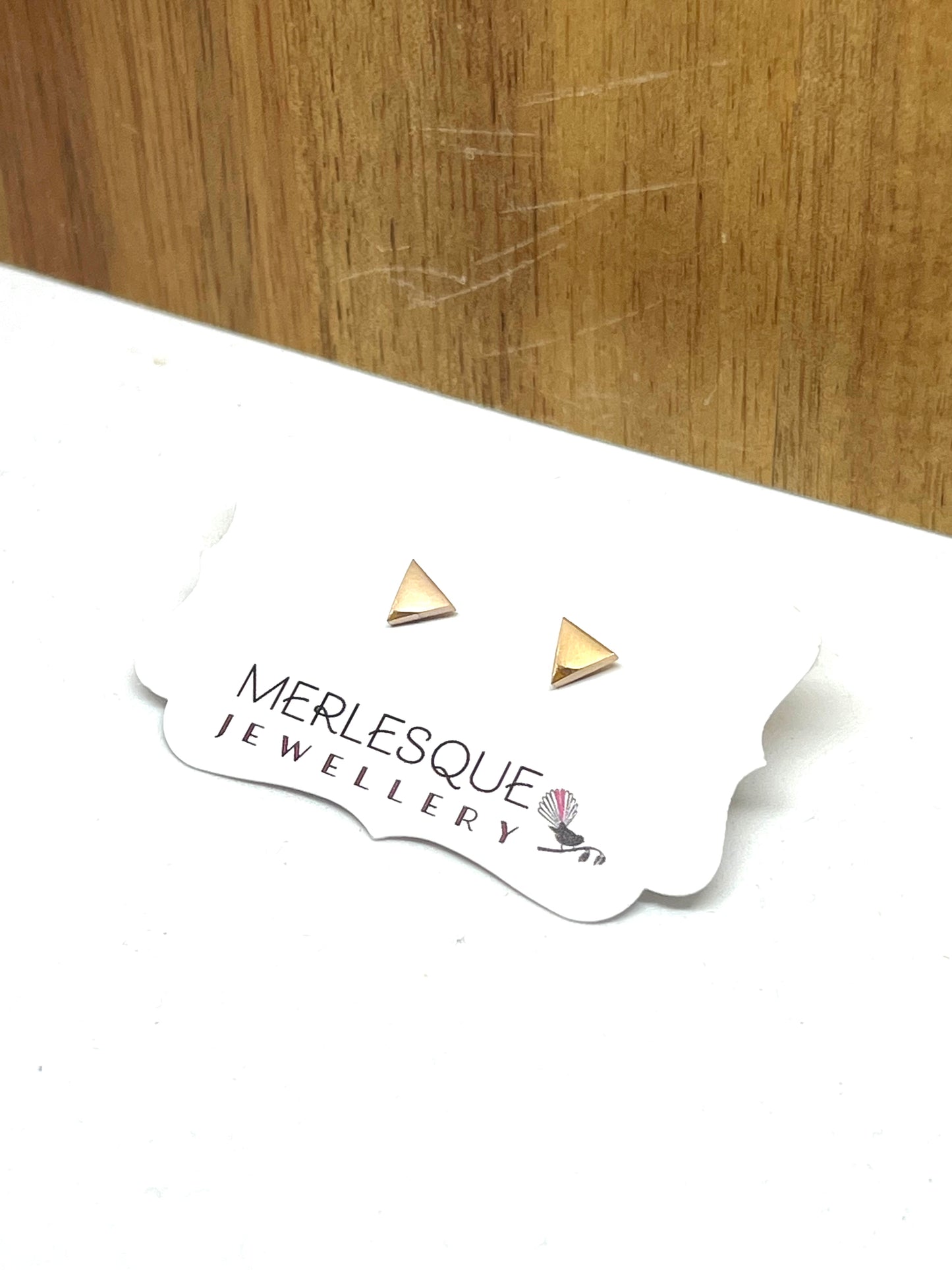 ROSE GOLD TINY TRIANGLE STUDS