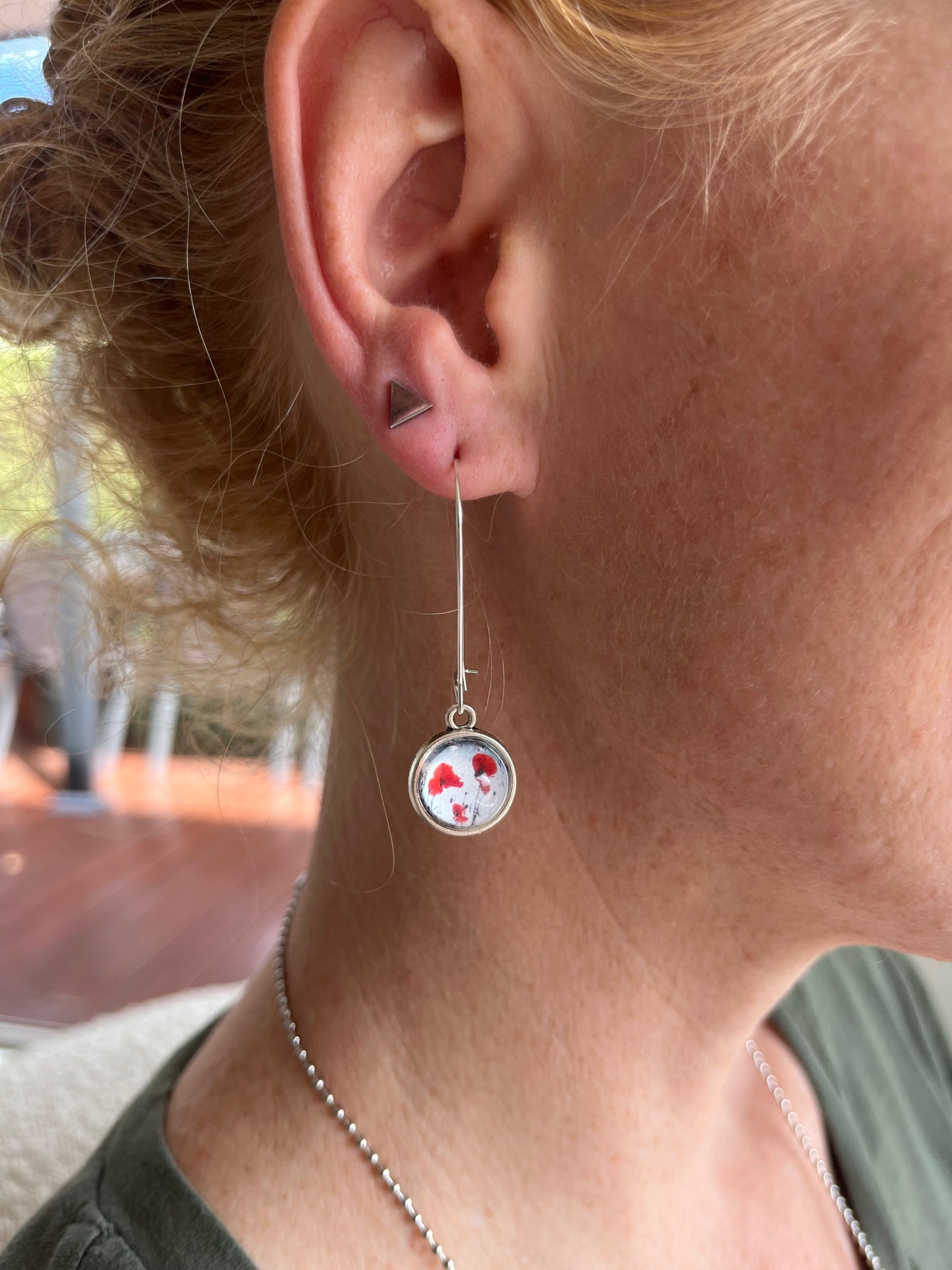 Pretty Poppy glass dome earrings