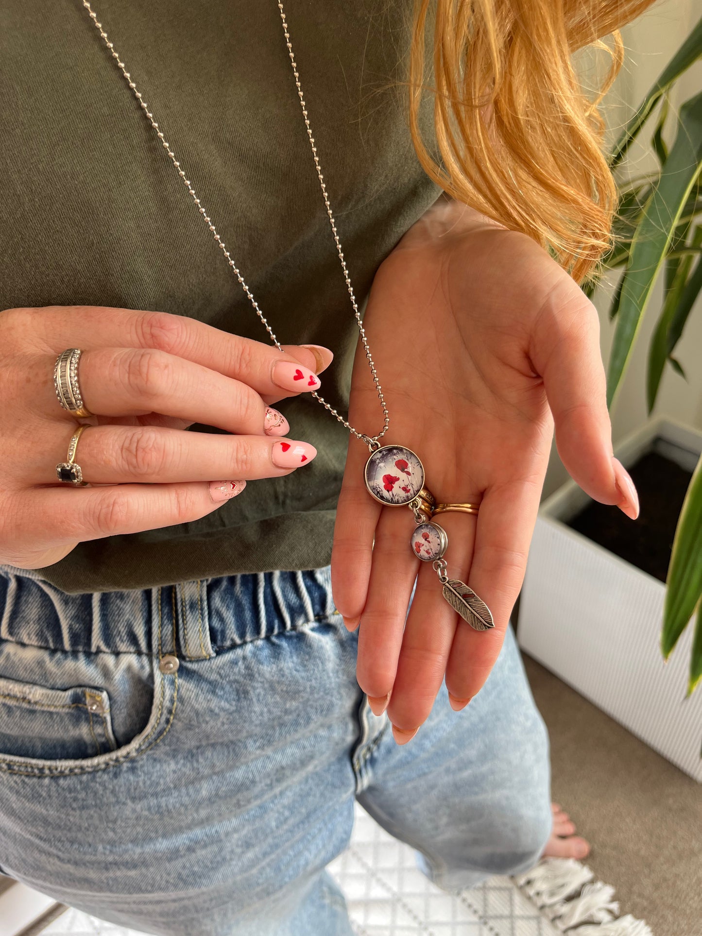 Poppy glass dome necklace