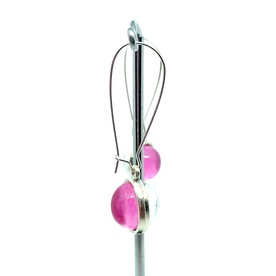 DOUBLE SIDED BLOSSOM + FUSCHIA GLASS DOME EARRINGS