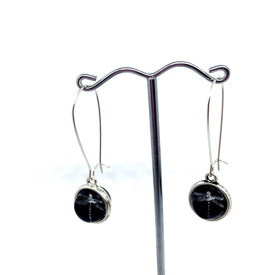 DOUBLE SIDED SILVER DRAGONFLY + HEART GLASS DOME EARRINGS