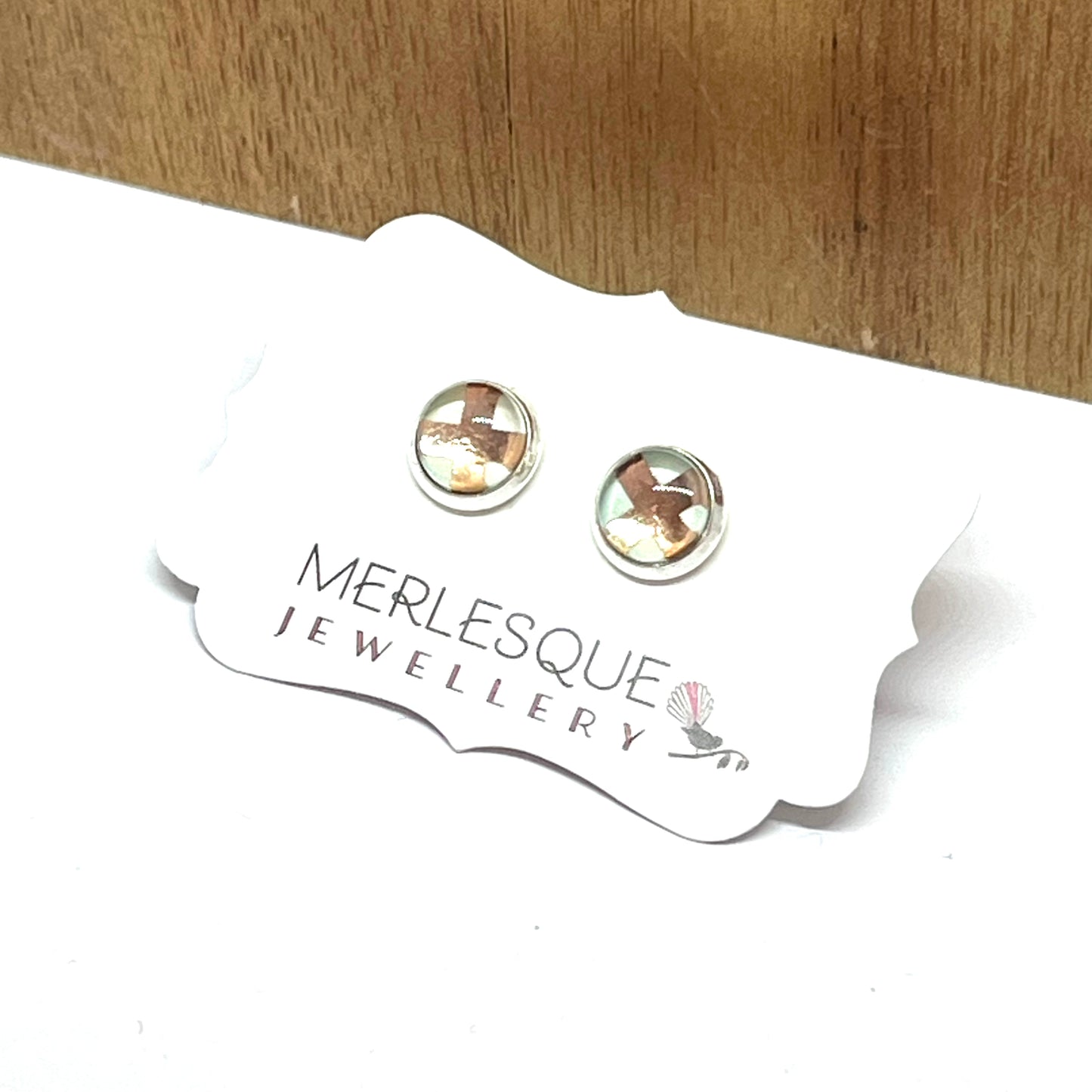 MINT + ROSE GOLD CROSS STUDS