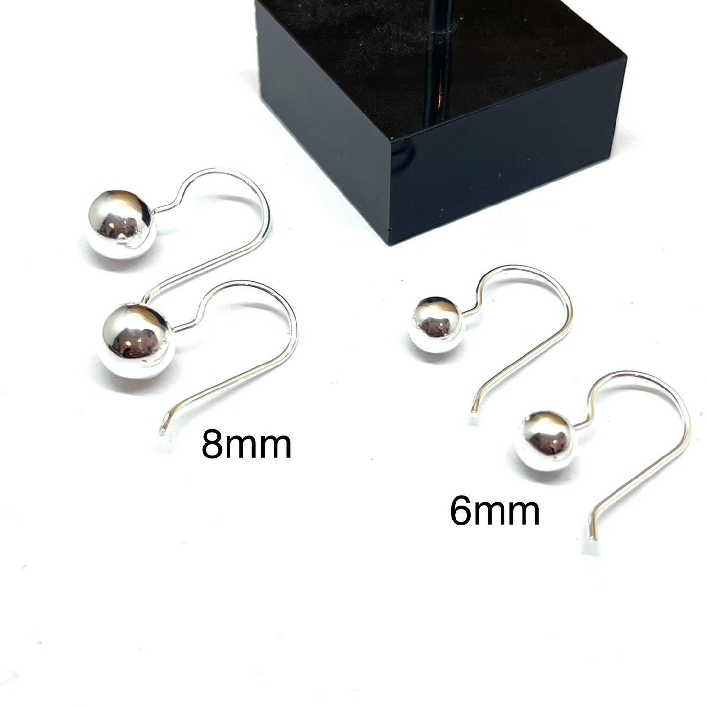 Sterling Silver 8mm and 6mm balls on hooks