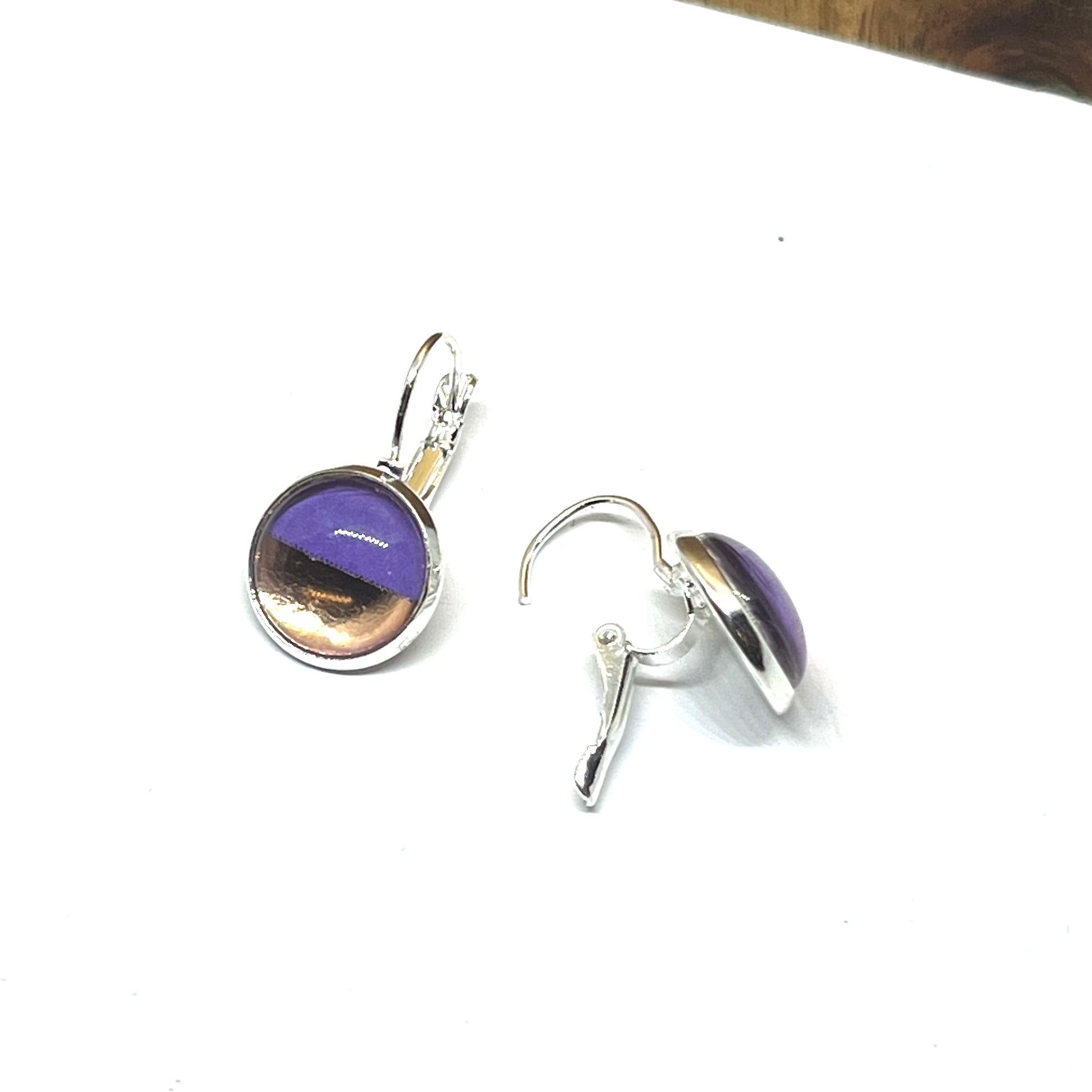 Beautiful Rose gold dipped on purple glass dome earrings