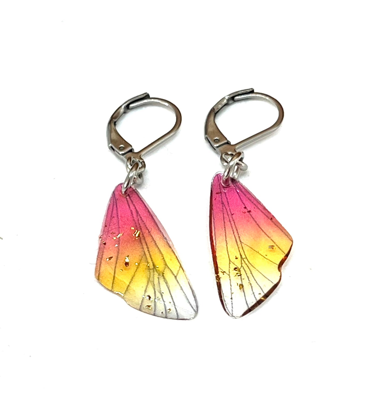 Red and yellow dainty butterfly wing earrings