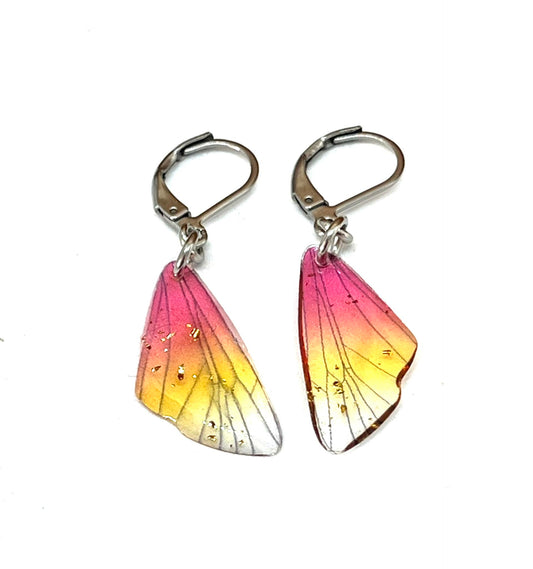 Red and yellow dainty butterfly wing earrings