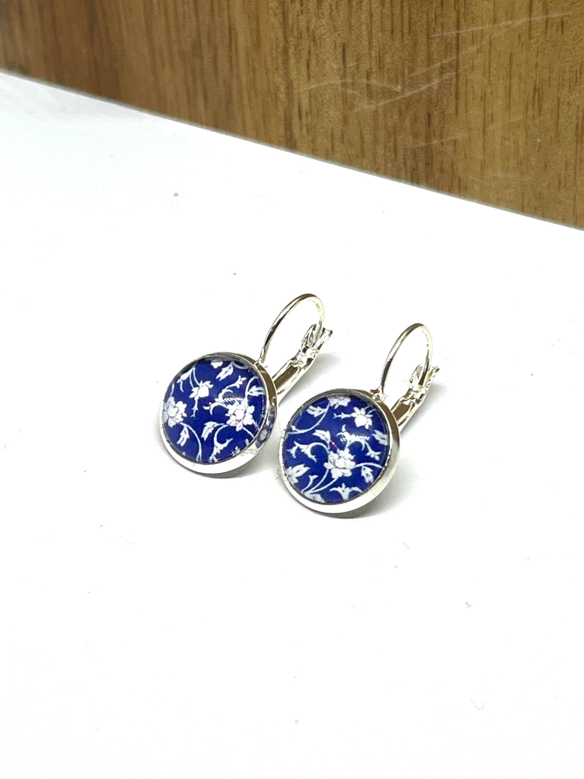 Blue china glass dome earrings 