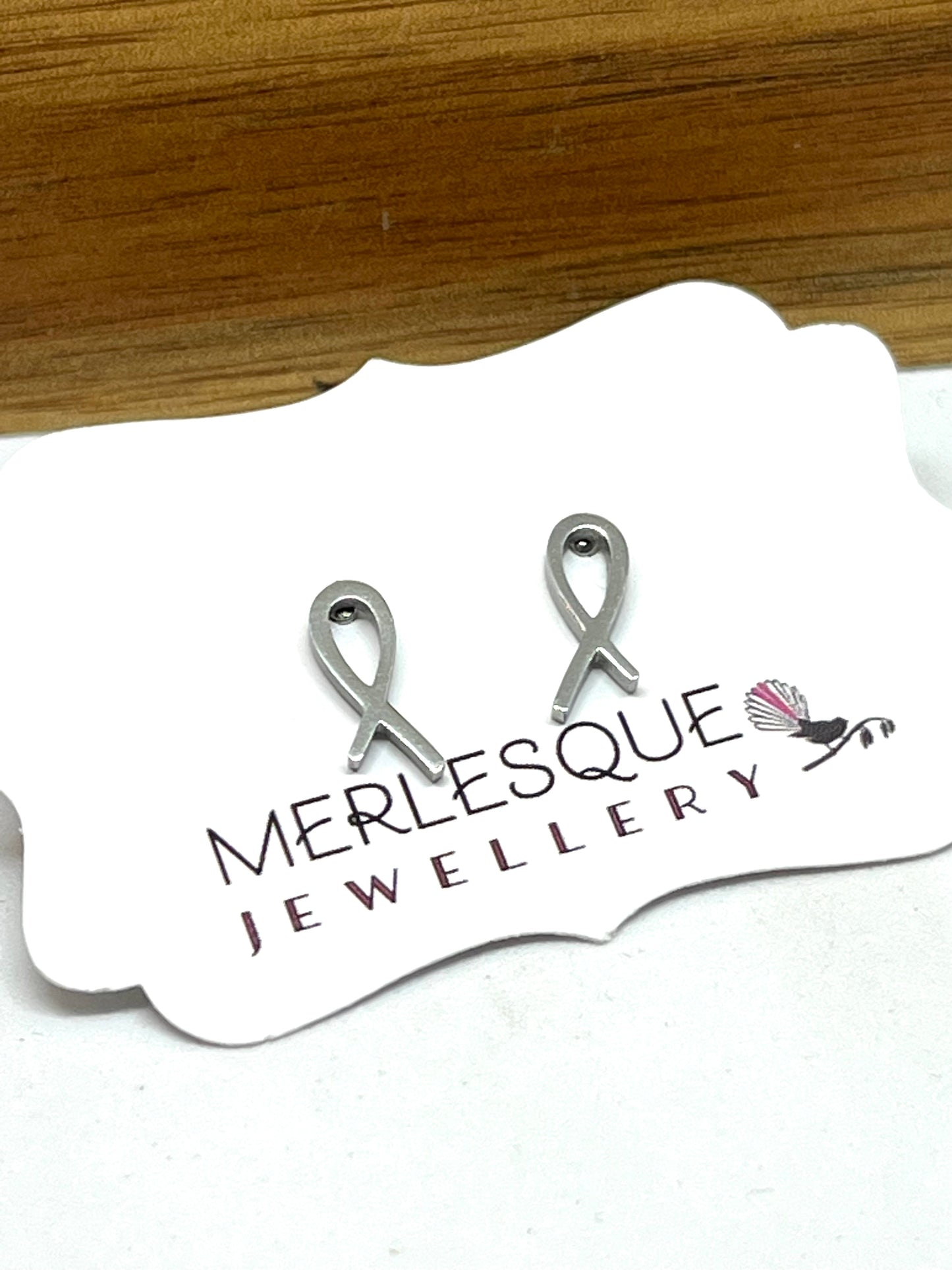 SILVER CANCER RIBBON STUDS