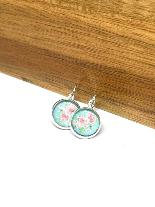 Mint blossom glass dome earrings 