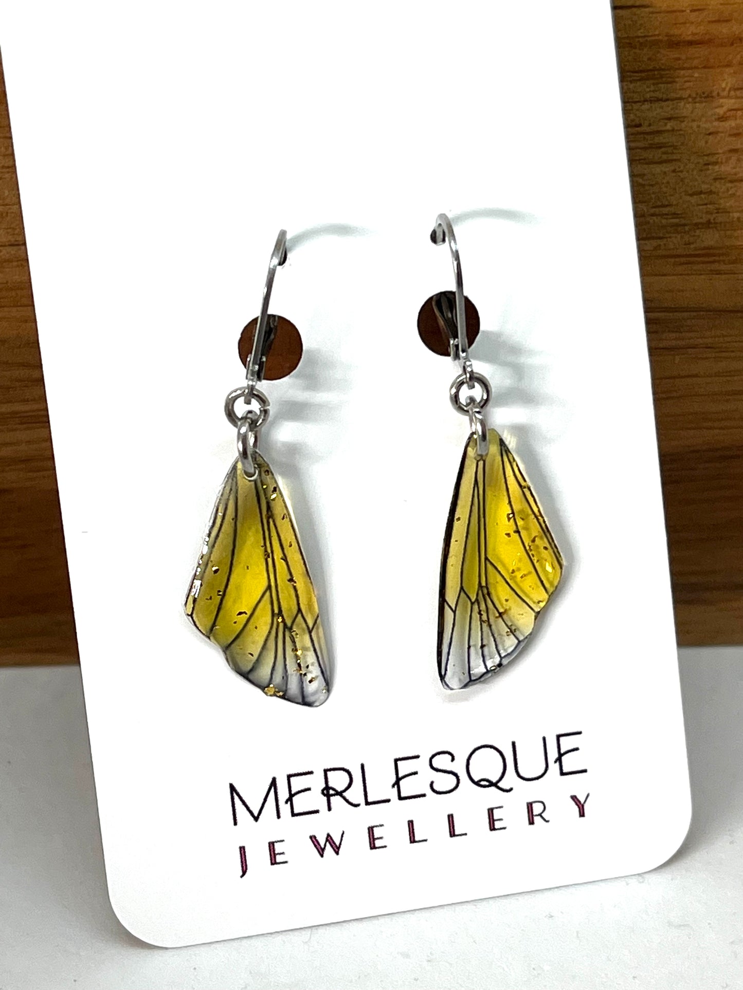 Stunning yellow dainty butterfly wing earrings