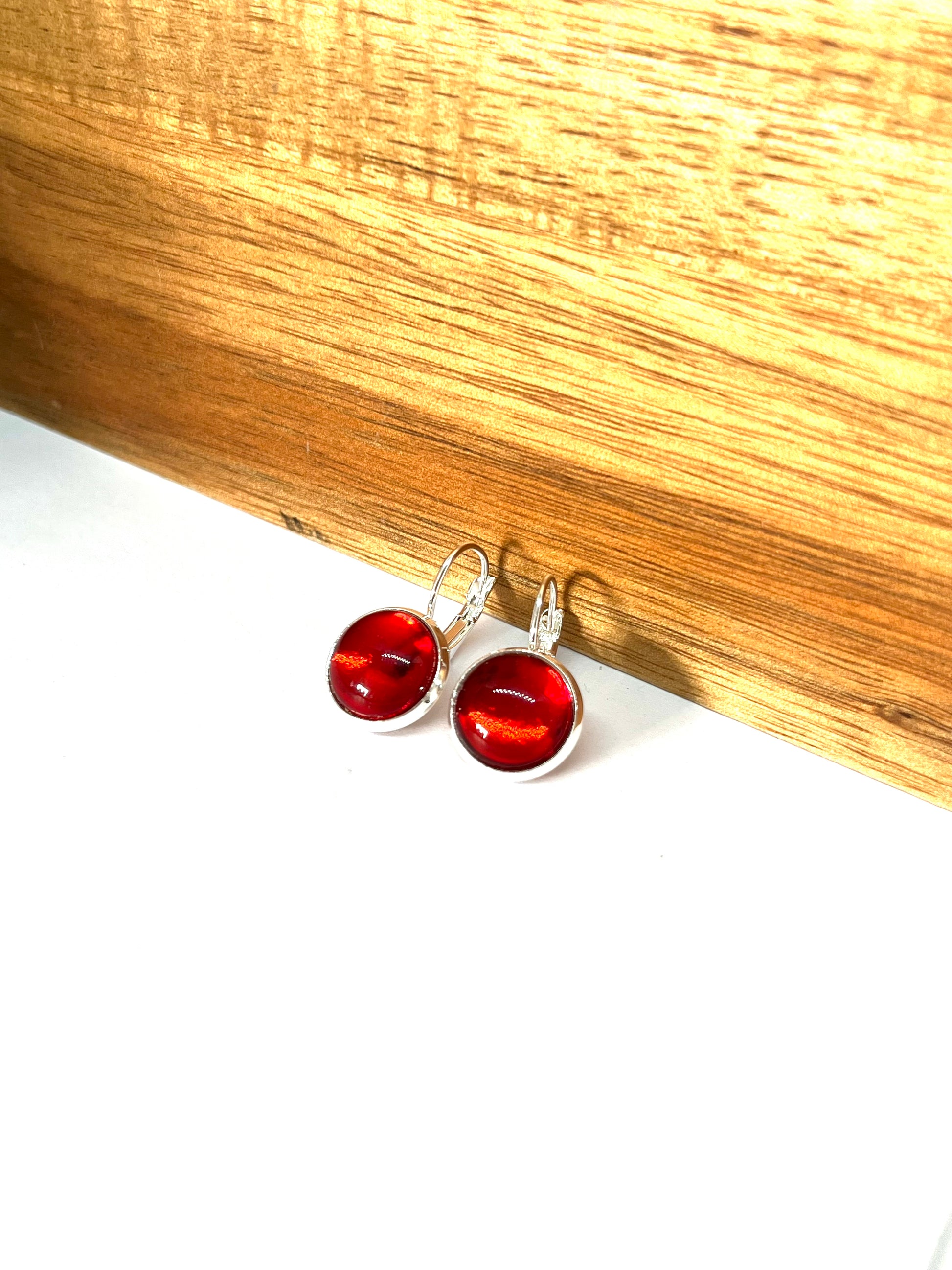 Bold ruby red metallic glass dome earrings