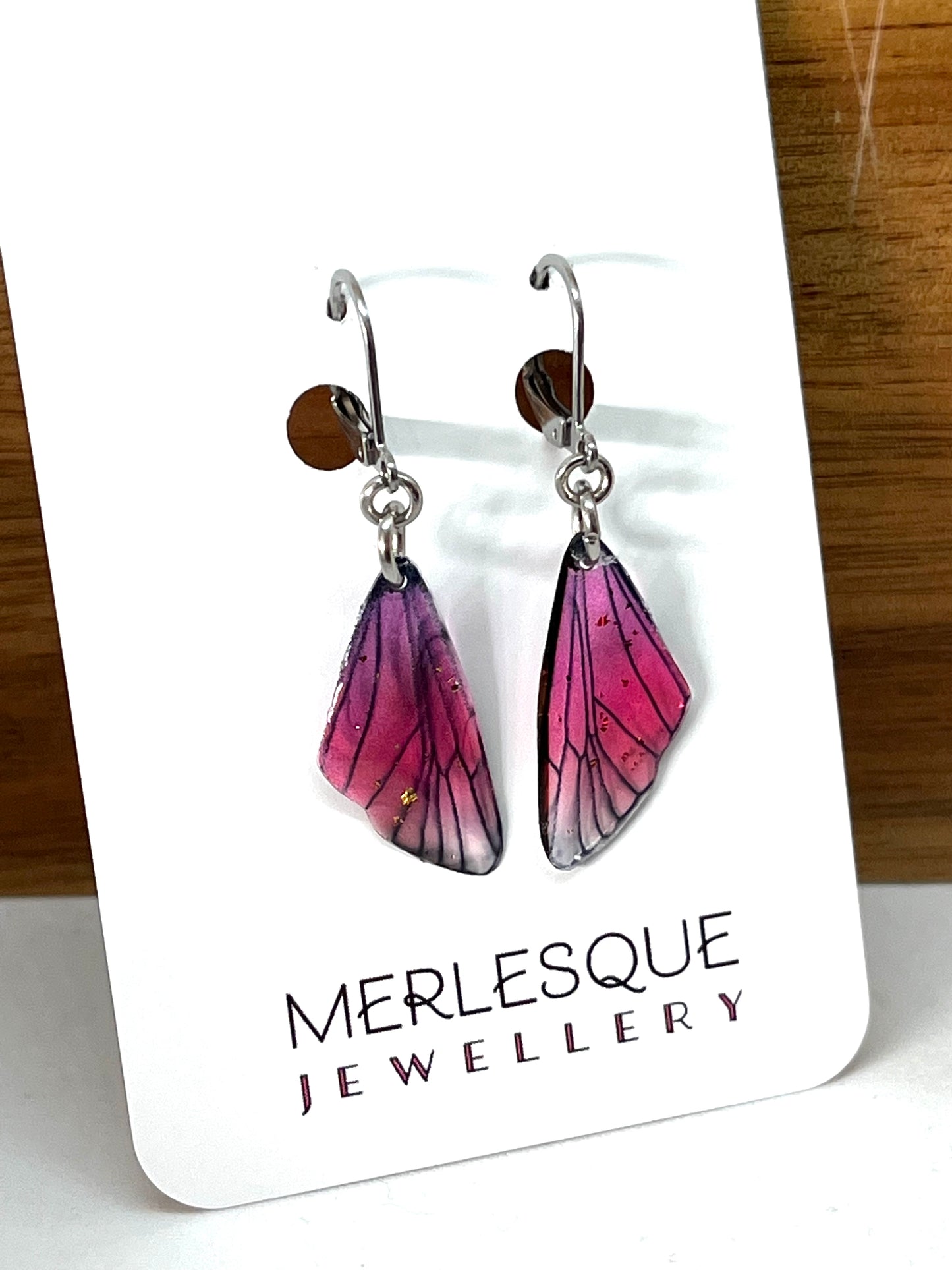 Bold red and  pink dainty butterfly wing earrings