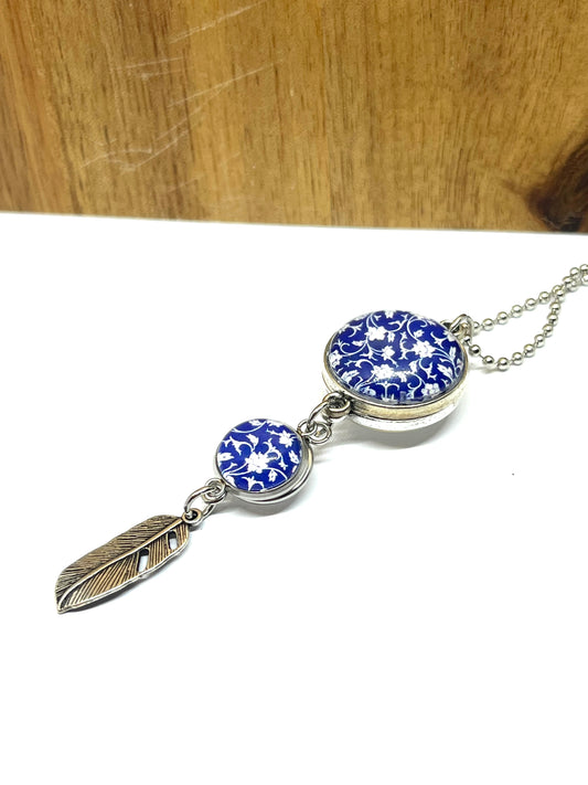 BLUE CHINA + PEARL DOUBLE SIDED NECKLACE