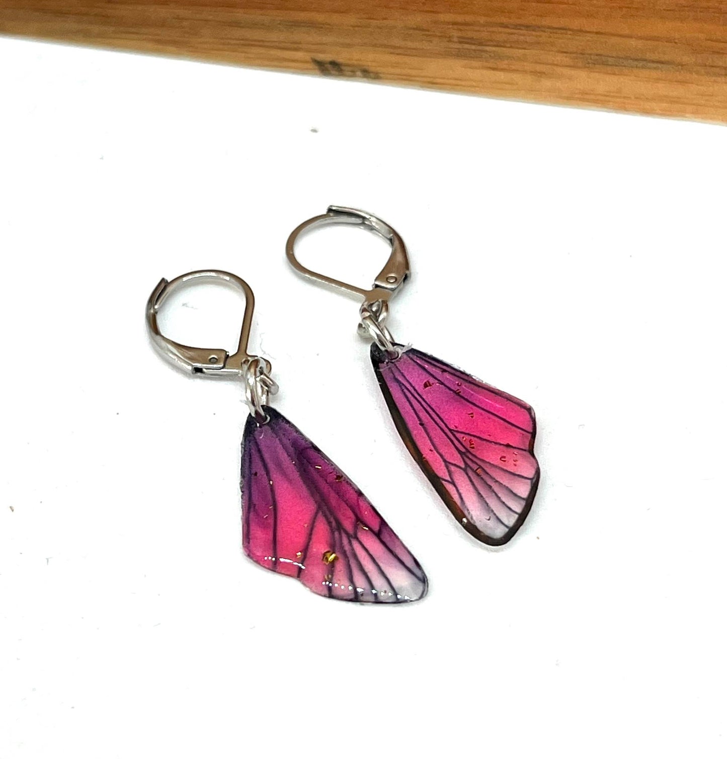 Red & pink dainty butterfly wing earrings