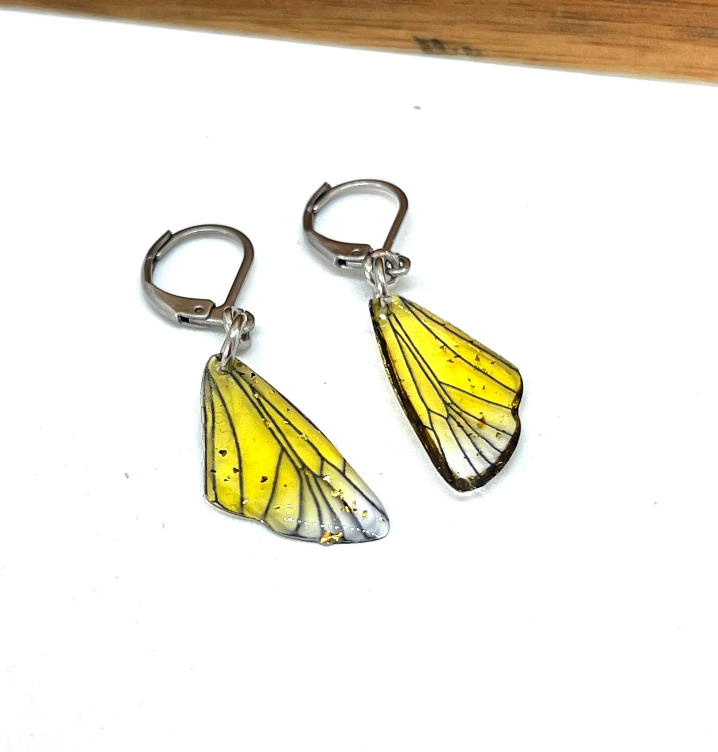 Yellow dainty butterfly wing earrings