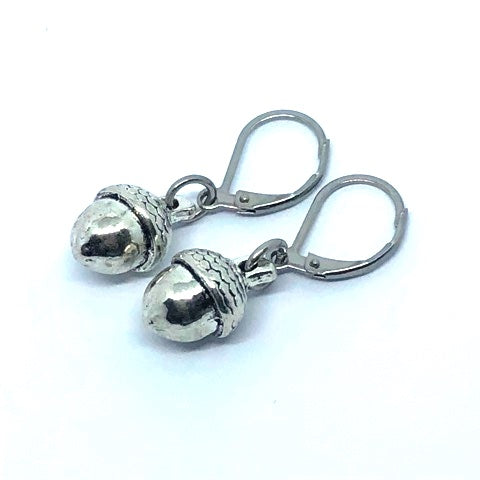 Silver metal Acorn earrings