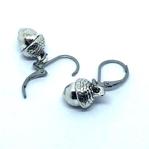 Silver metal Acorn earrings