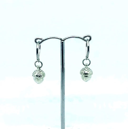 Short silver Acorn earrings