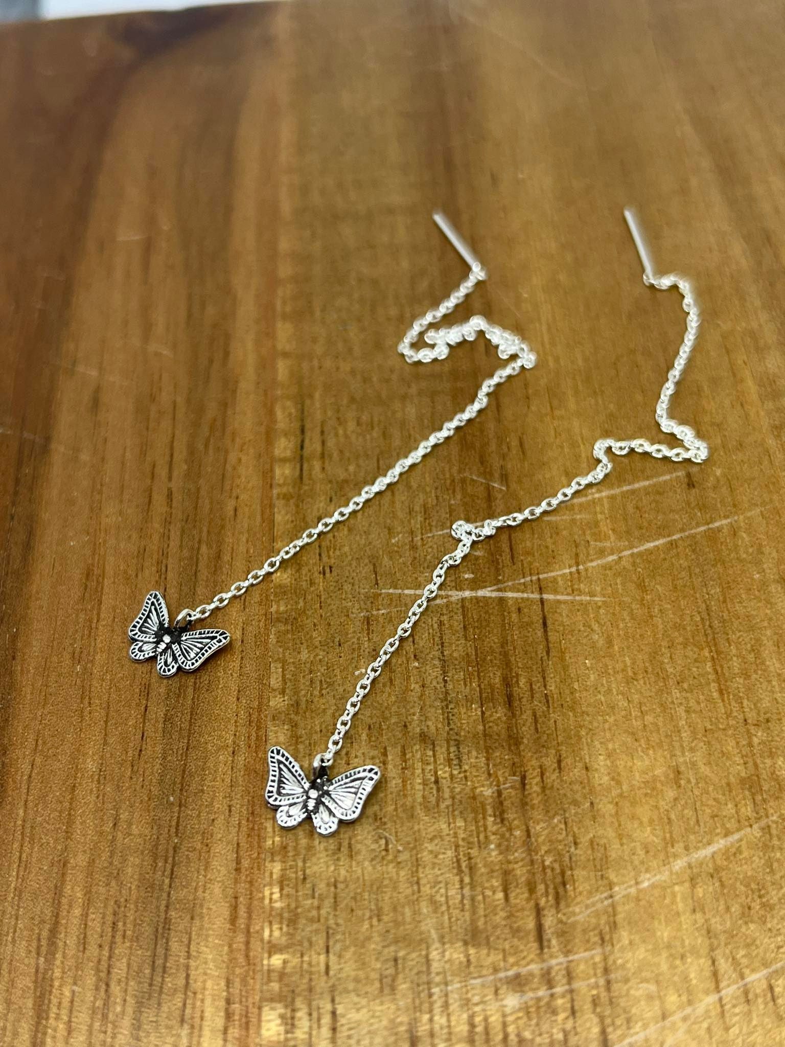 Long Sterling silver Butterfly threader earrings