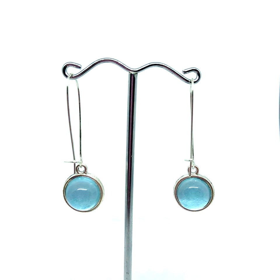 Double sided glass dome earrings with pastel blue balls