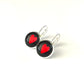 ruby red heart metallic glass dome earrings