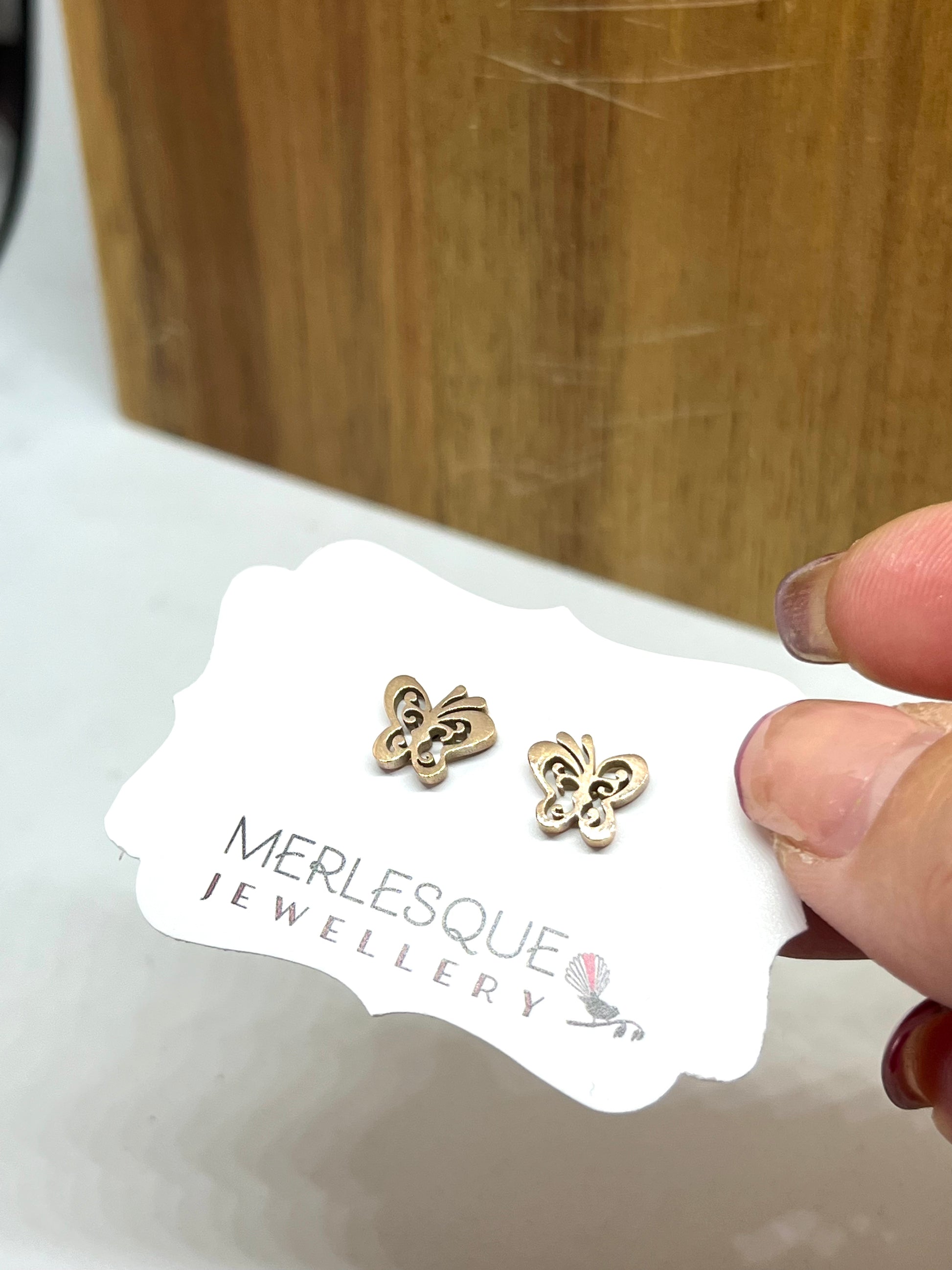 Rose gold stainless steel butterfly studs 