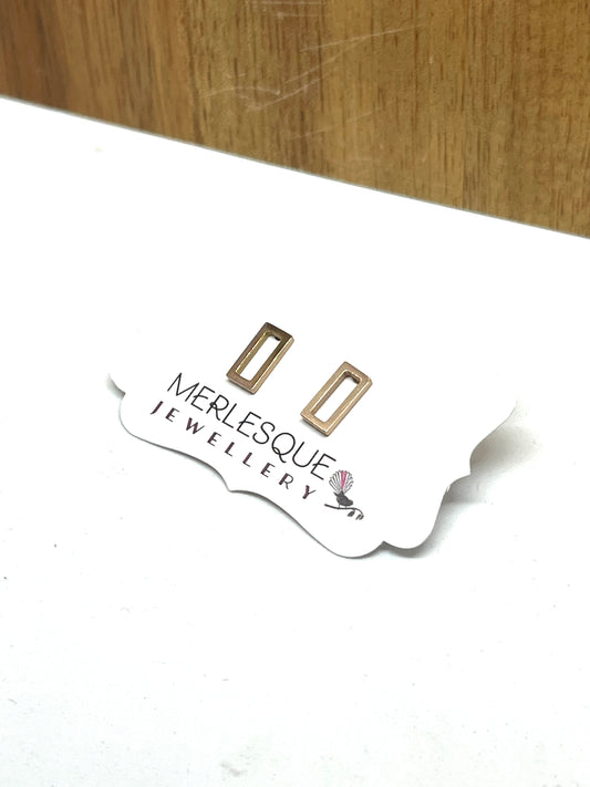 RETANGLE ROSE GOLD DROP STUDS
