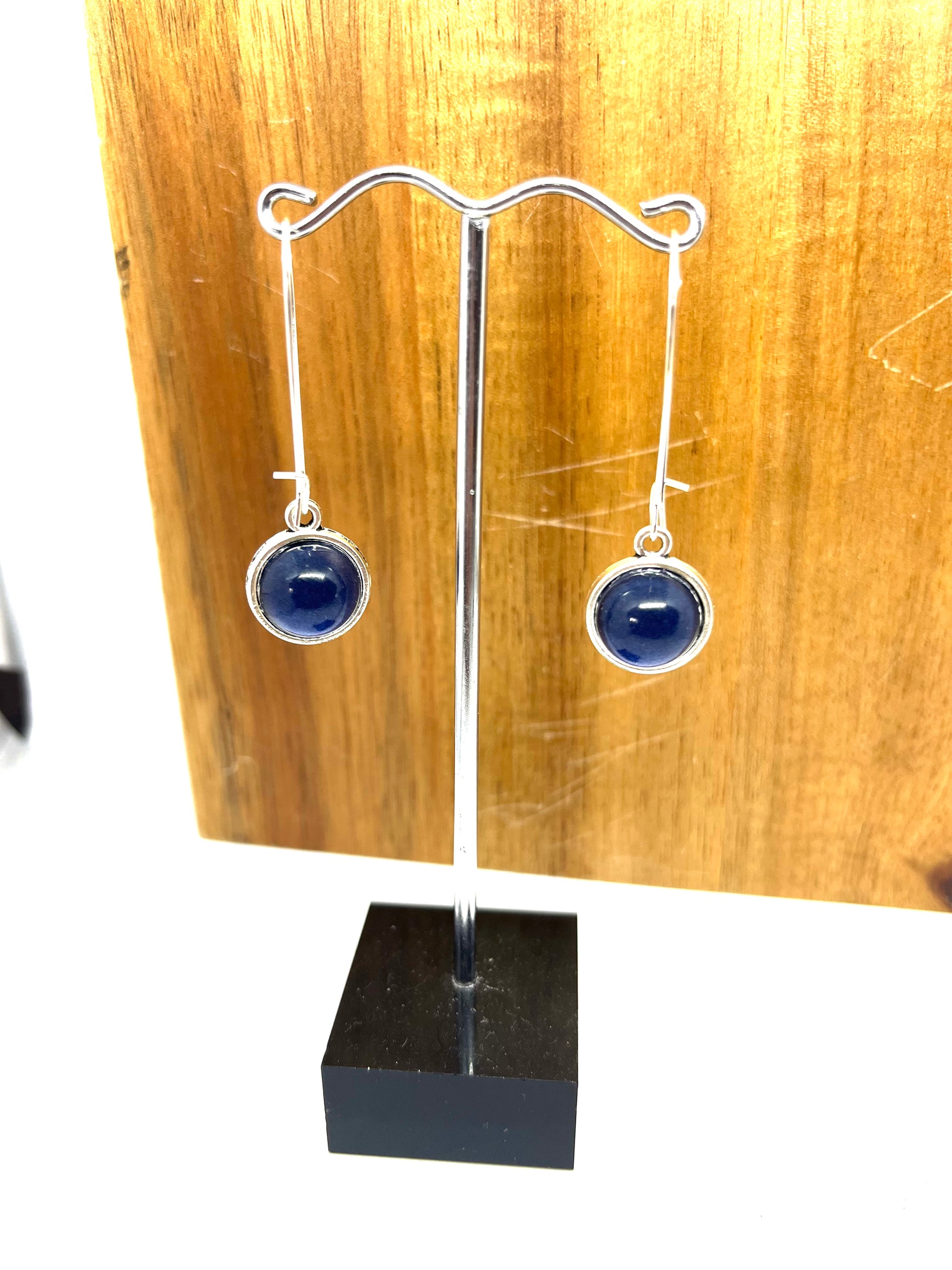 Double sided glass dome earrings in navy 