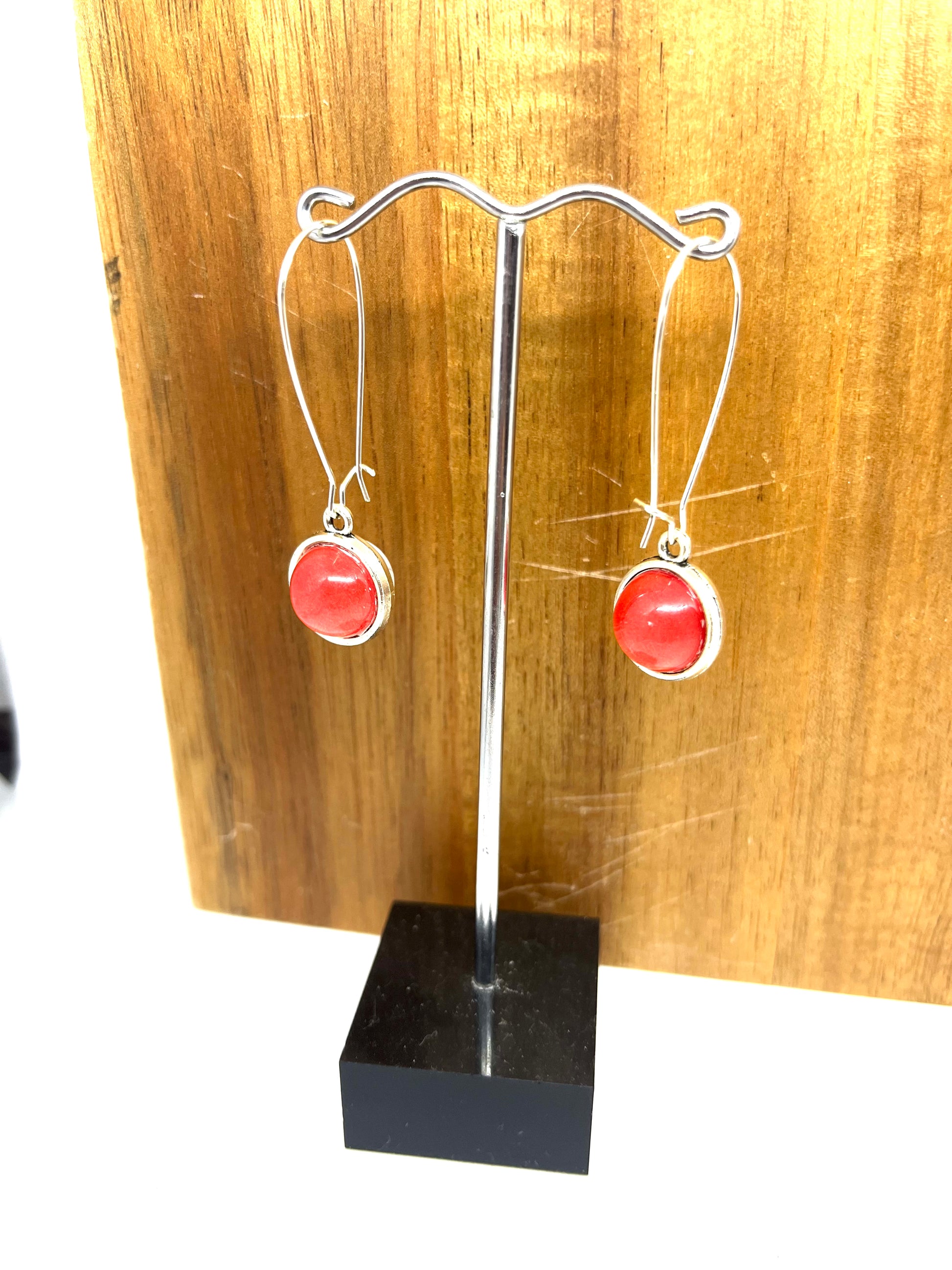 Double sided red glass dome earrings