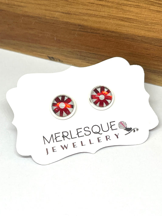 RUBY RED & GREY DAISY STUDS