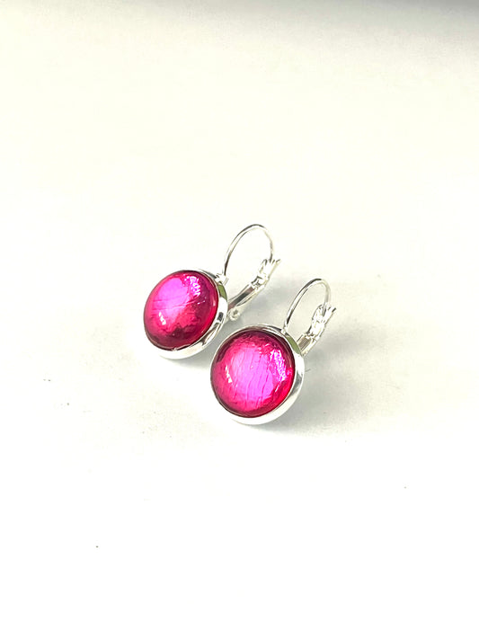 Bold Hot pink kiss glass dome earrings