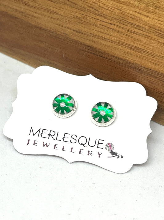 EMERALD  & GREY DAISY STUDS