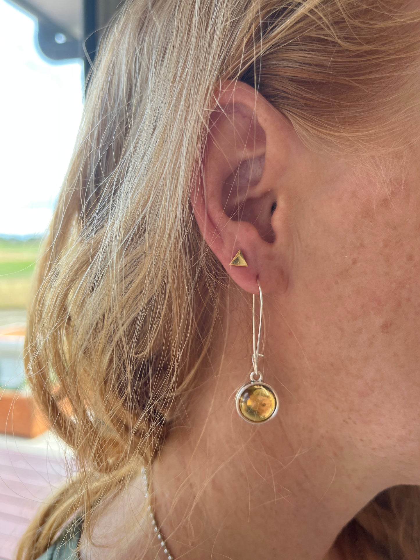 Double sided glass dome earrings with gold