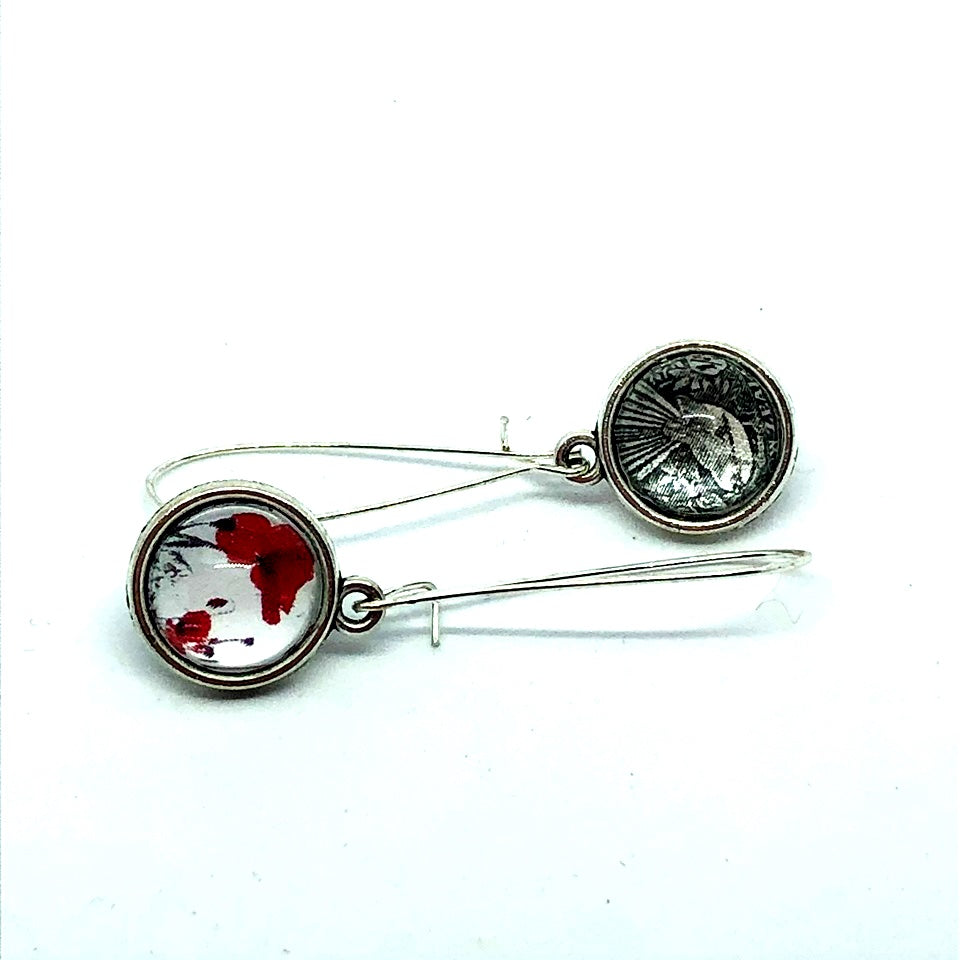 Fantail and poppy glass dome earrings